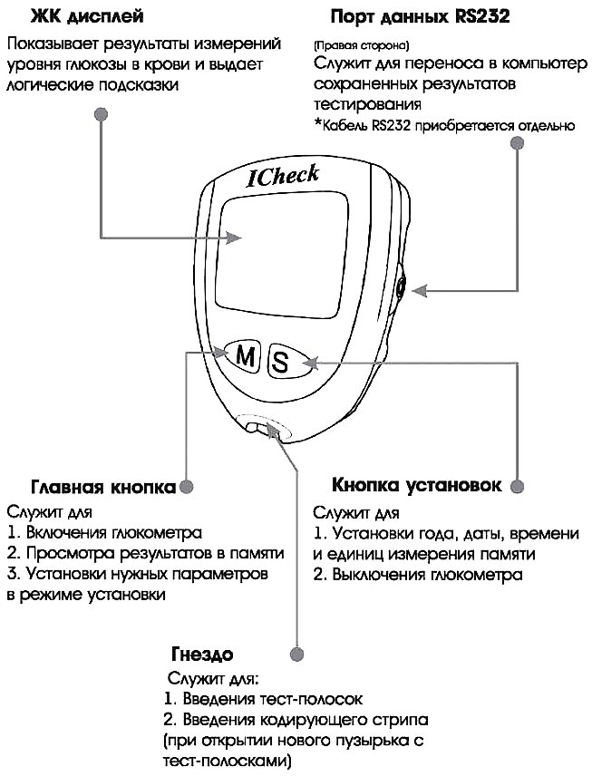 Глюкометр АйЧек Передняя панель